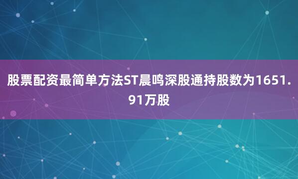 股票配资最简单方法ST晨鸣深股通持股数为1651.91万股